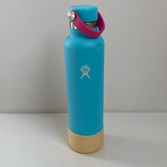 Limited Edition Teal & Pink 24 ounce Hydro Flask with Tan Boot - Picture 1 of 9